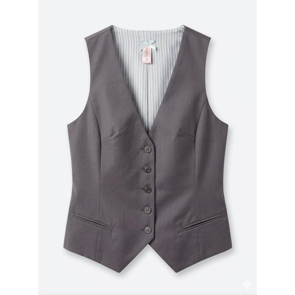 DownEast Gray Tailored Suit Vest Waistcoat Pinstripe Lining Size Small